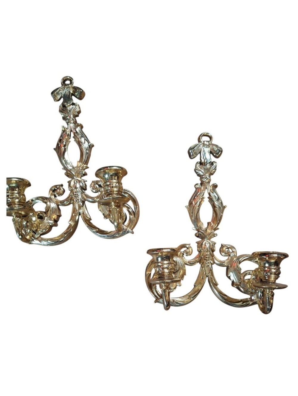 Burwood Products Gold Double Arm Wall Sconces 3354 Pair Candle holders Vtg